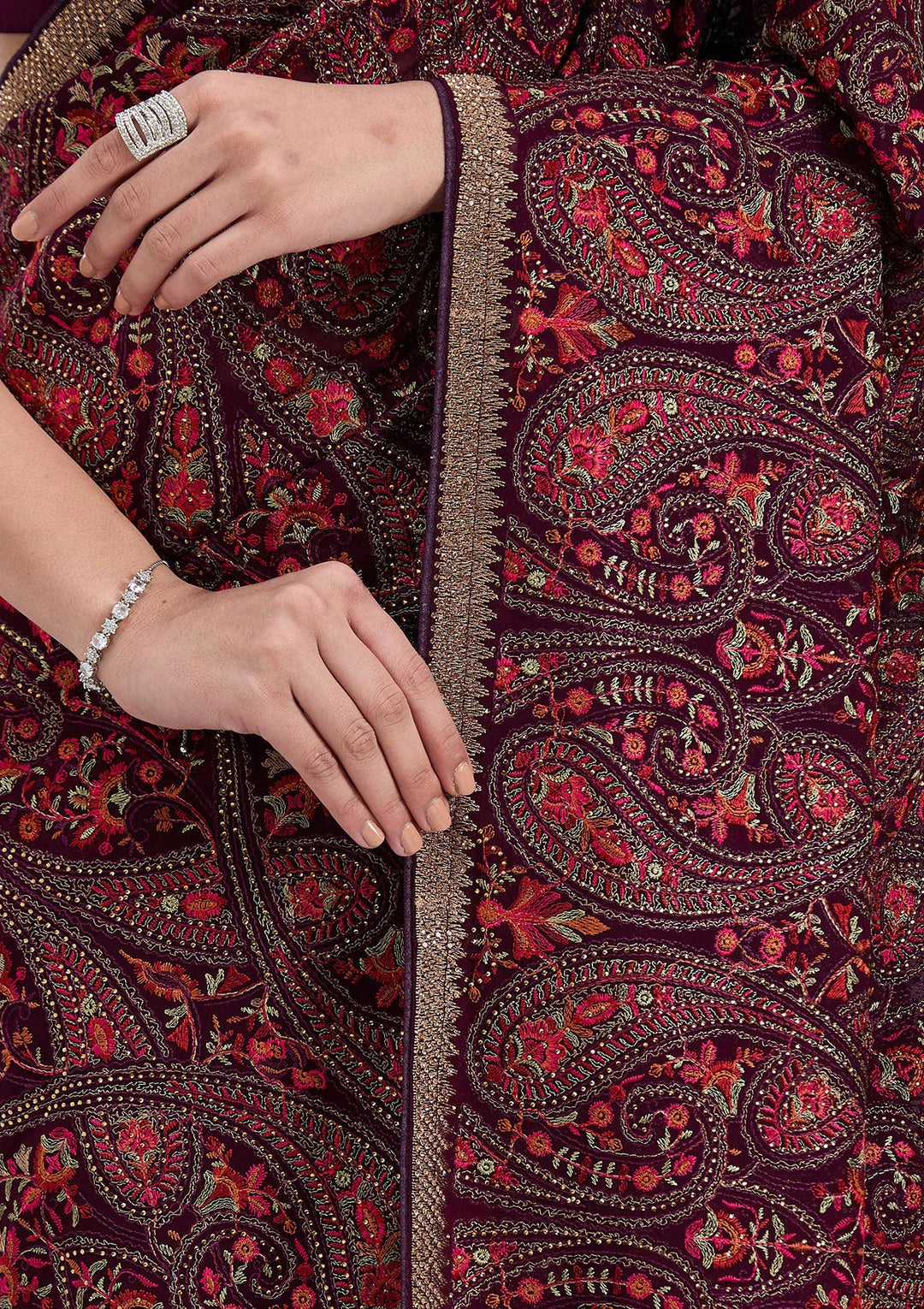 Wine Kashmiri Georgette Saree