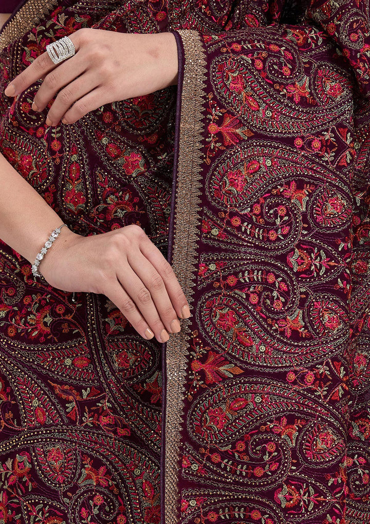 Wine Kashmiri Georgette Saree