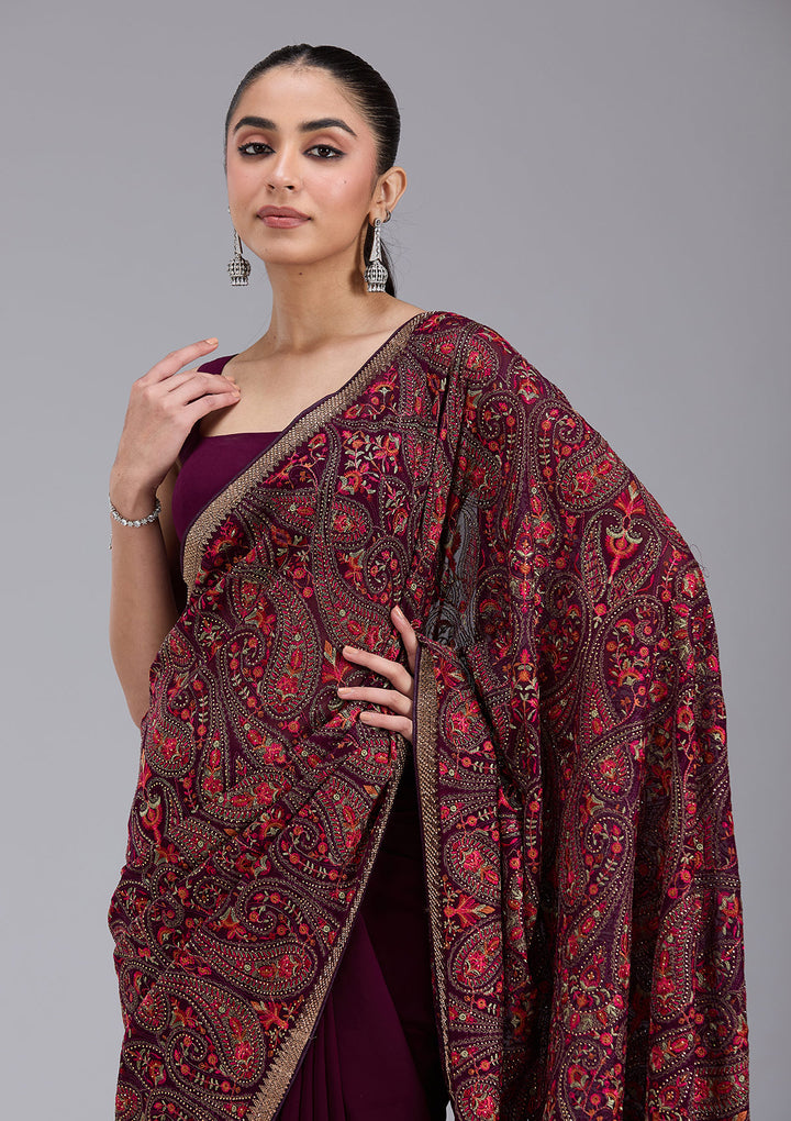 Wine Kashmiri Georgette Saree