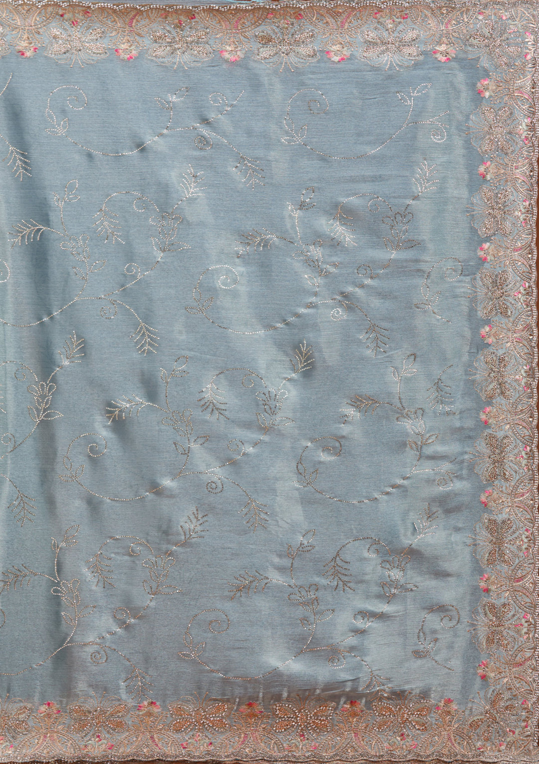 Grey Stonework (Gold) Organza Saree