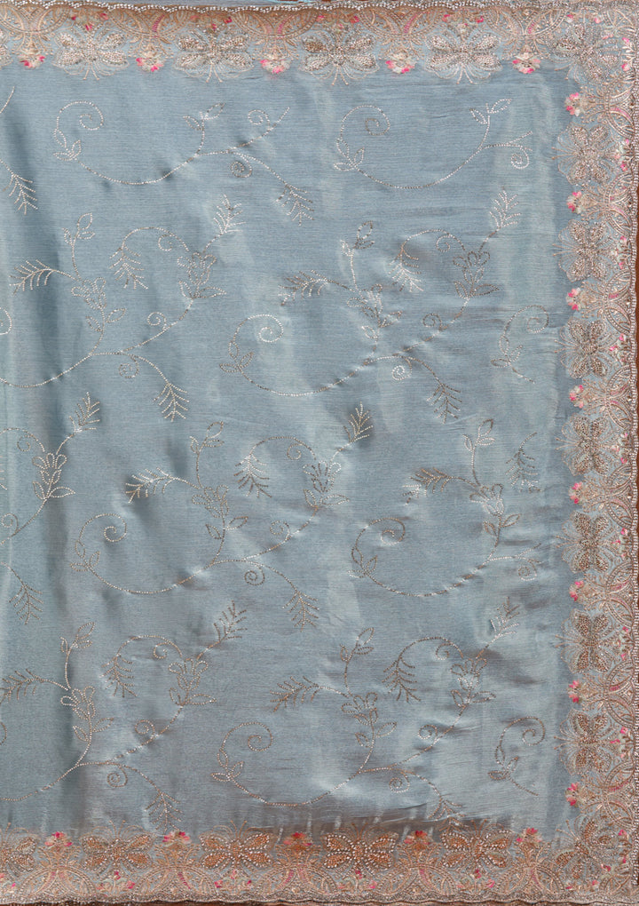 Grey Stonework (Gold) Organza Saree