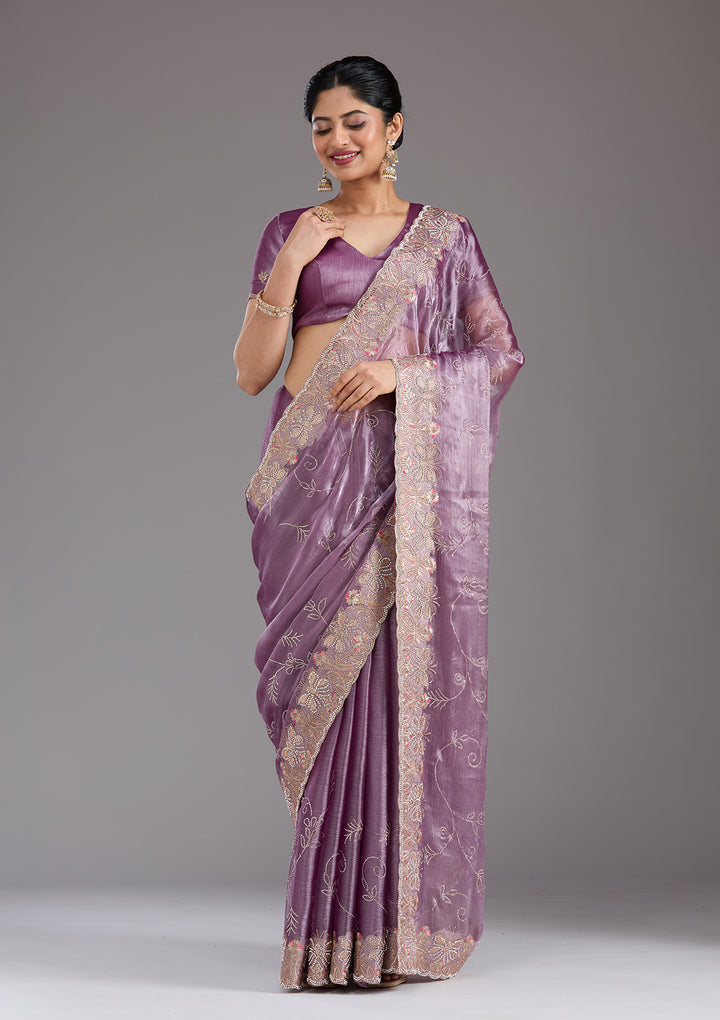 Lavender Stonework (Gold) Organza Saree