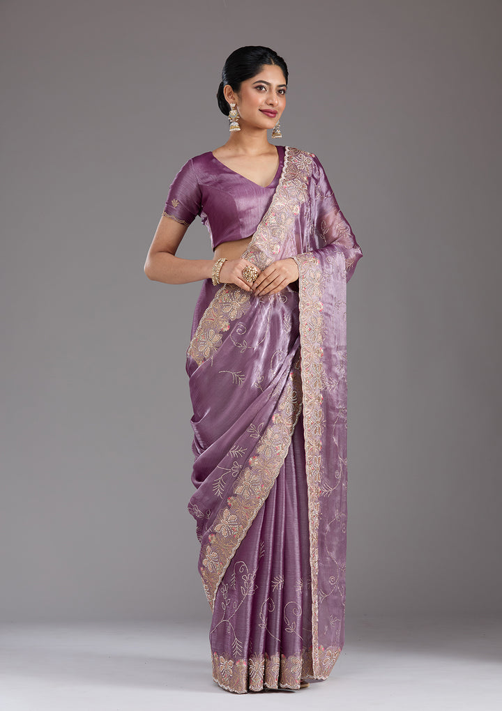 Lavender Stonework (Gold) Organza Saree
