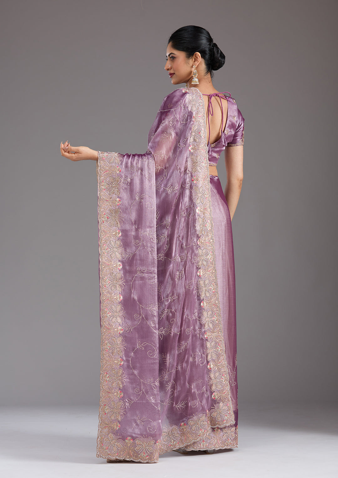 Lavender Stonework (Gold) Organza Saree