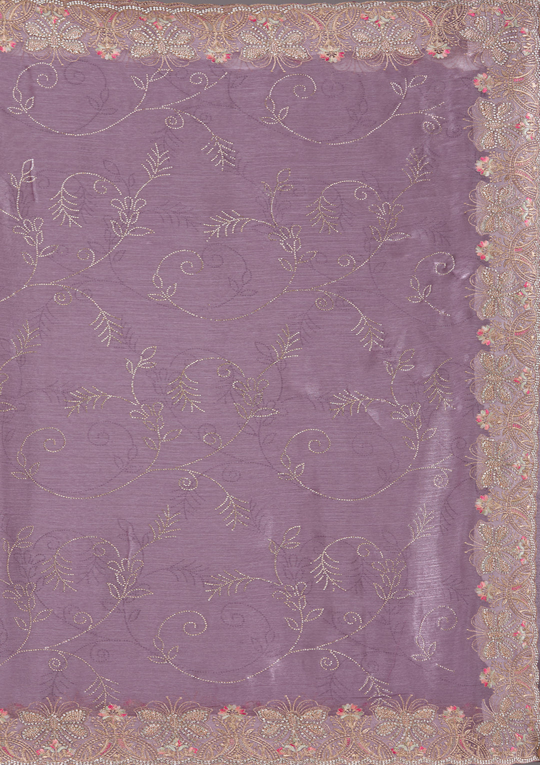 Lavender Stonework (Gold) Organza Saree