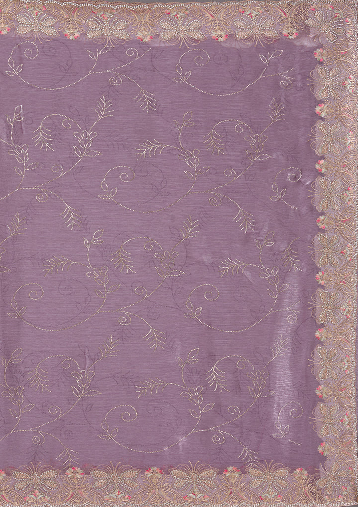 Lavender Stonework (Gold) Organza Saree