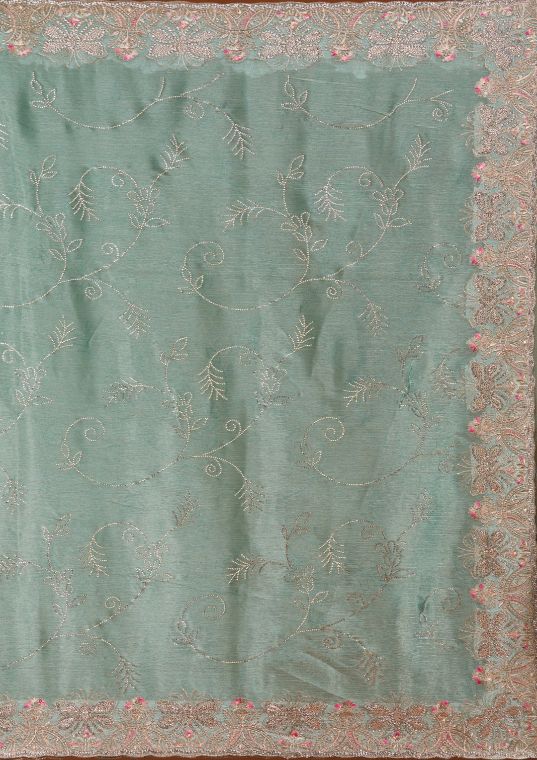 Sea Green Stonework (Gold) Organza Saree