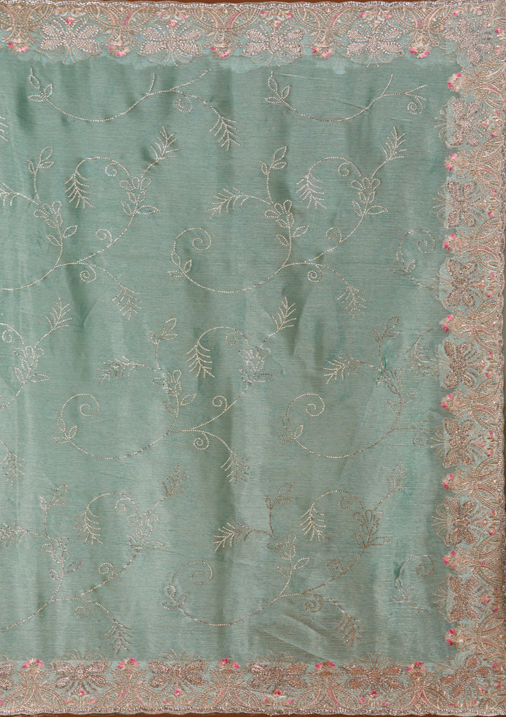 Sea Green Stonework (Gold) Organza Saree