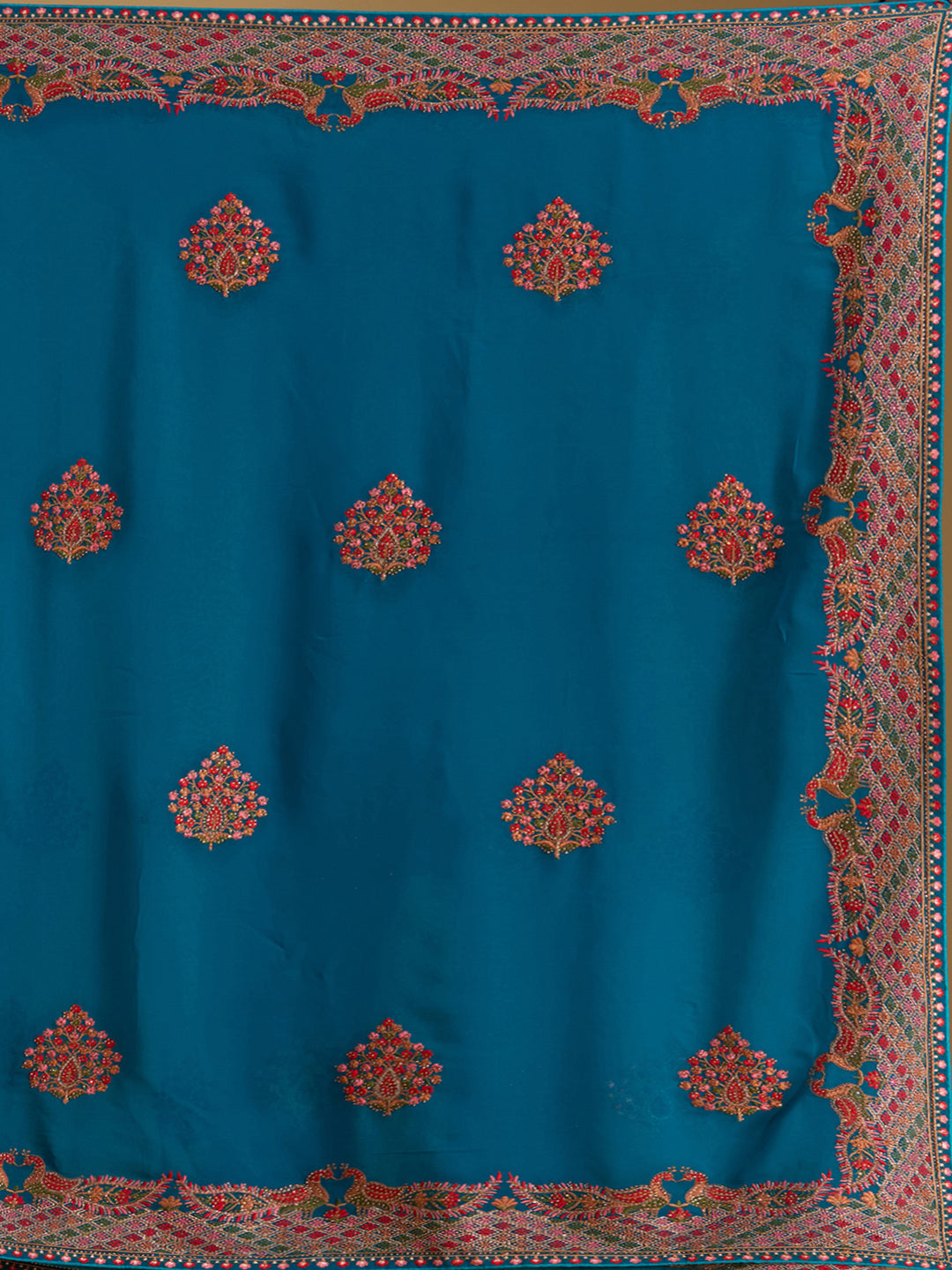 Peacock Blue Kashmiri Georgette Saree