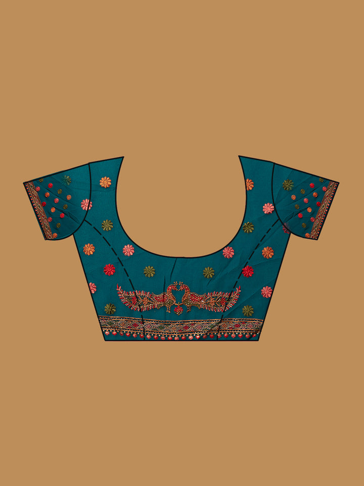 Peacock Blue Kashmiri Georgette Saree