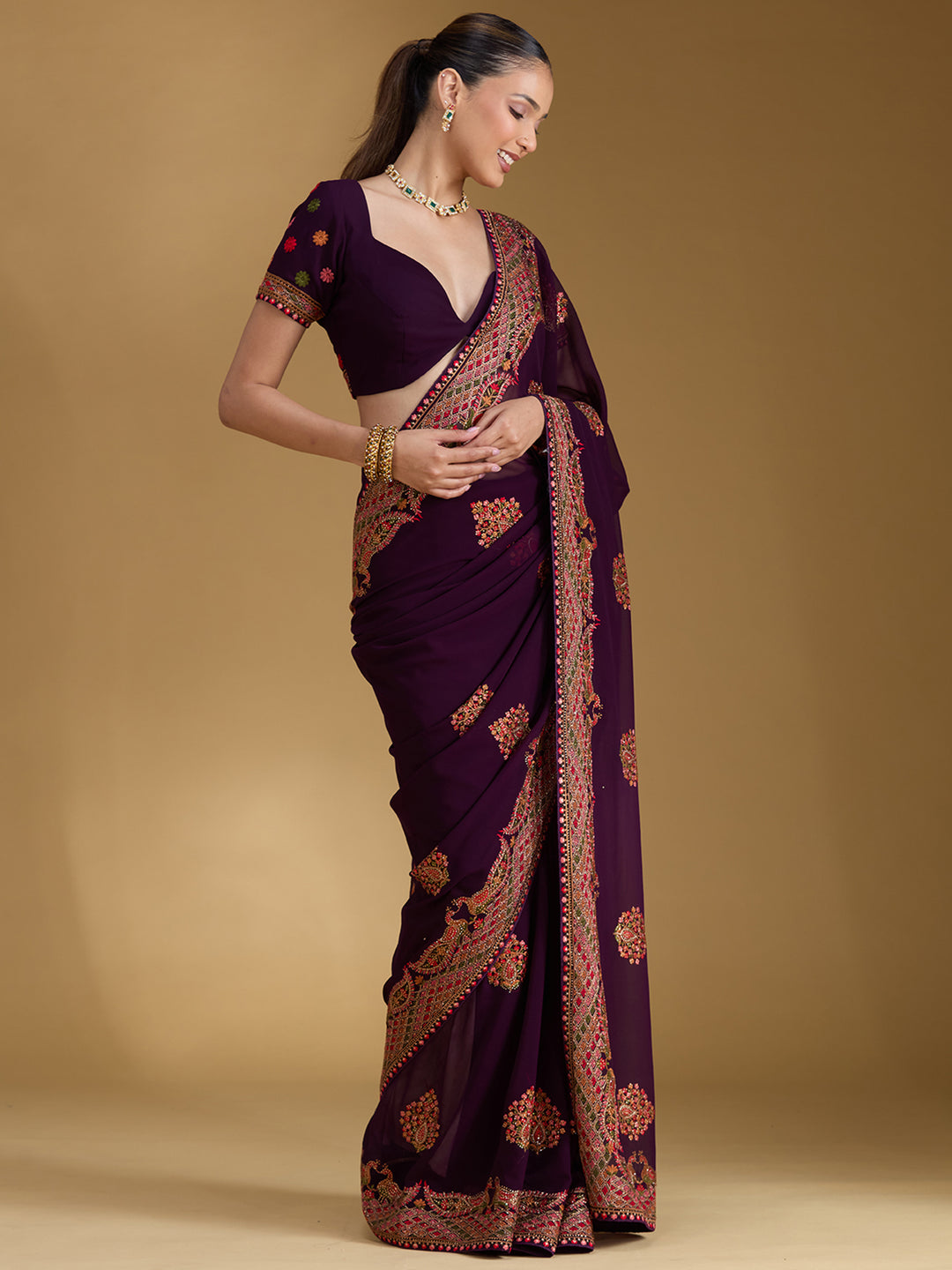 Purple Kashmiri Georgette Saree