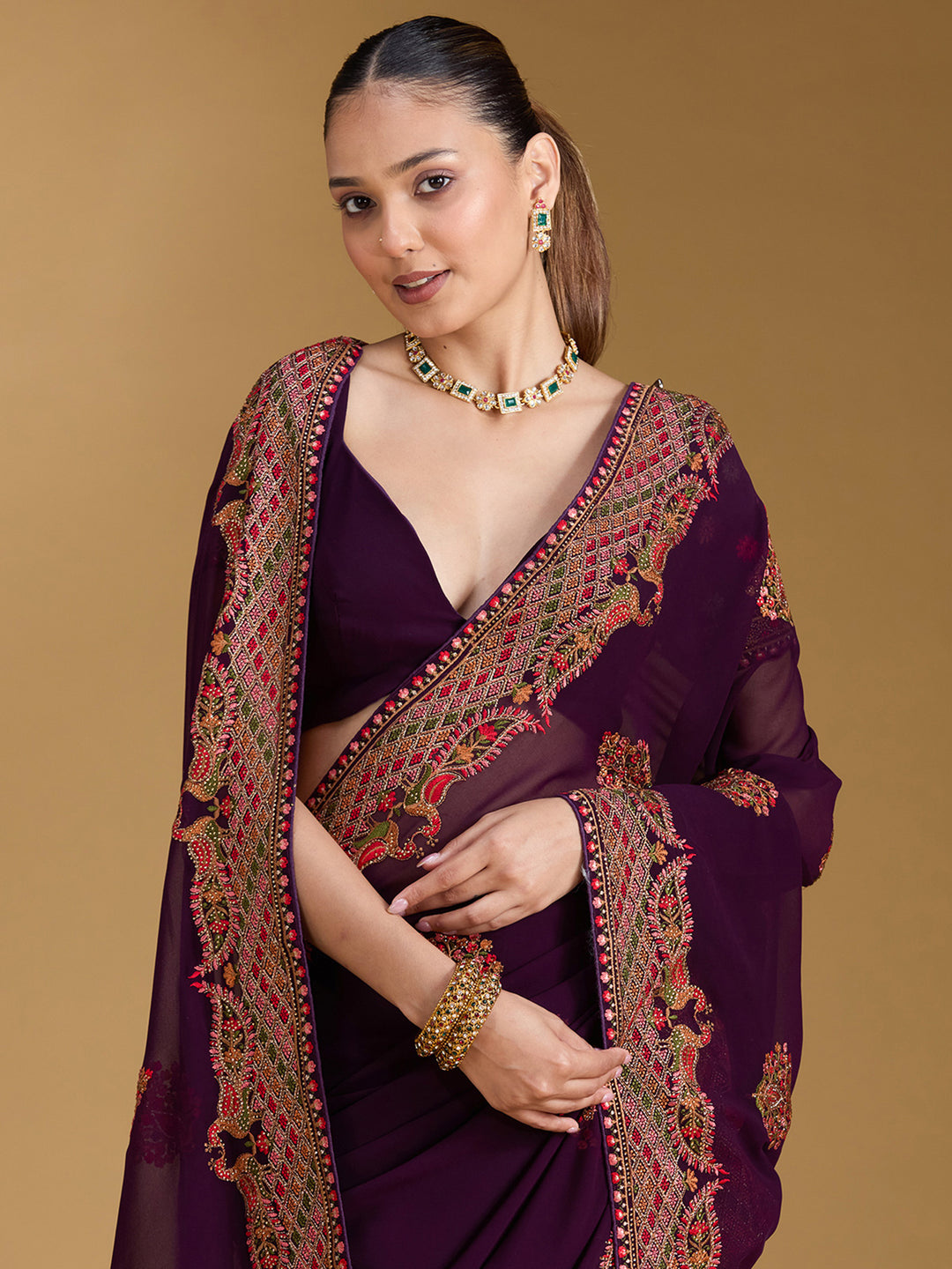Purple Kashmiri Georgette Saree