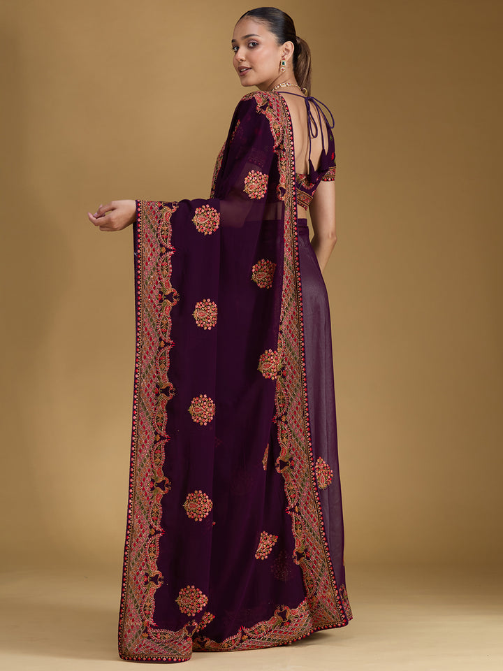 Purple Kashmiri Georgette Saree