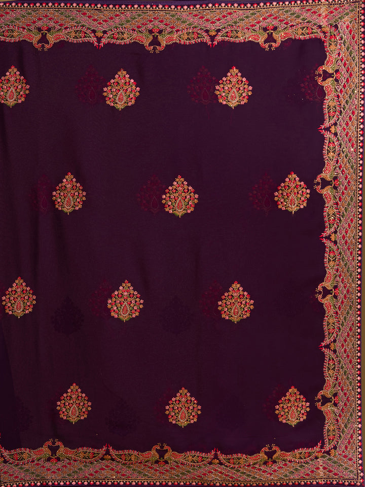 Purple Kashmiri Georgette Saree