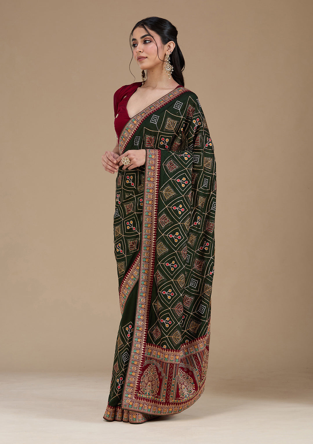 Mehendi Threadwork Soft Raw Silk Saree