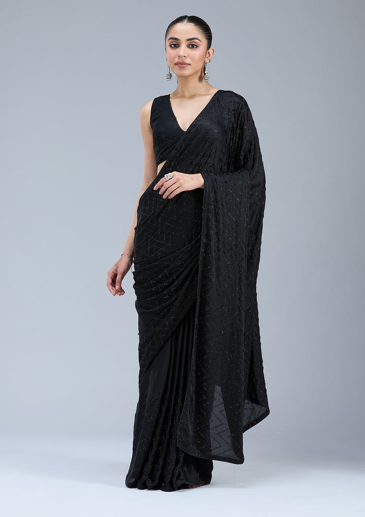 Black Stonework (Silver) Organza Saree