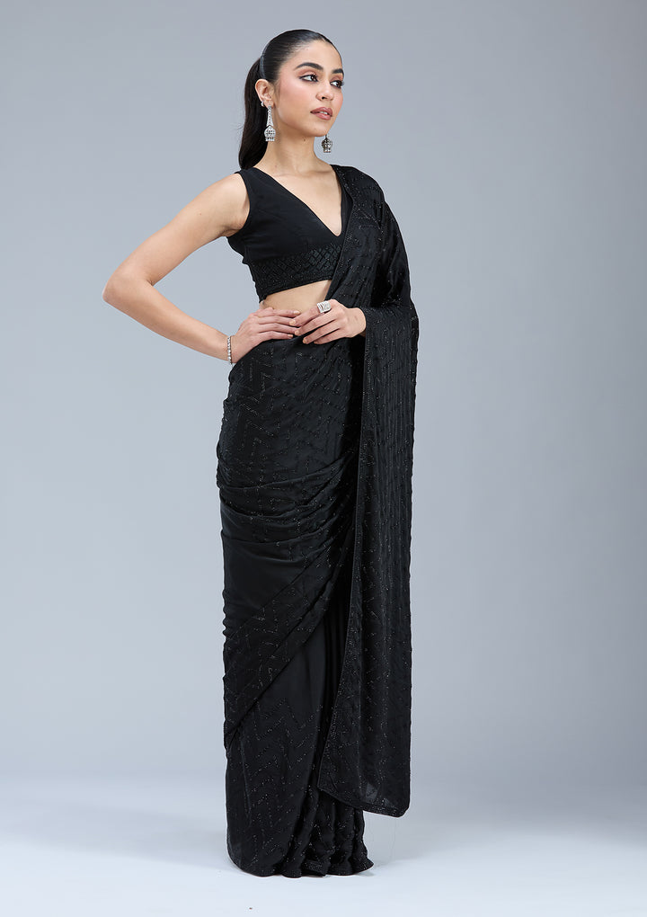 Black Stonework (Silver) Organza Saree