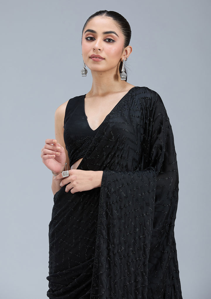 Black Stonework (Silver) Organza Saree