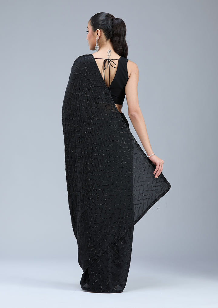 Black Stonework (Silver) Organza Saree