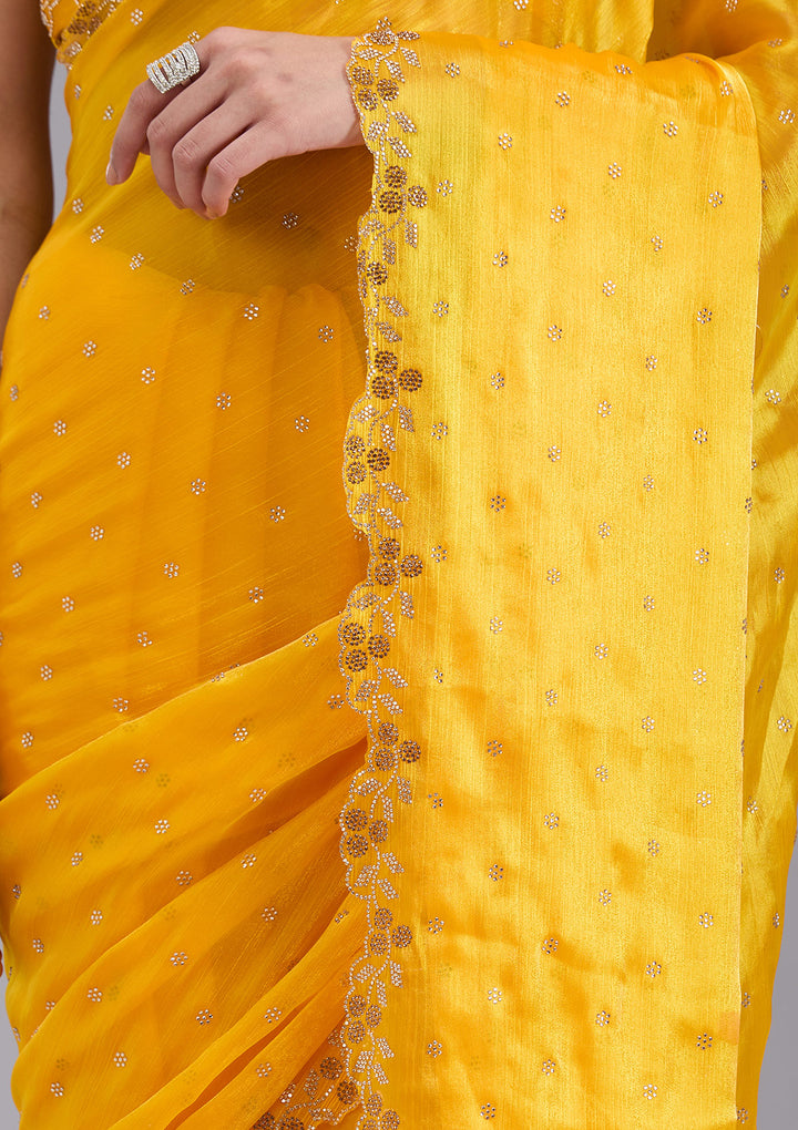 Mustard Stonework (Gold) Tissue Saree