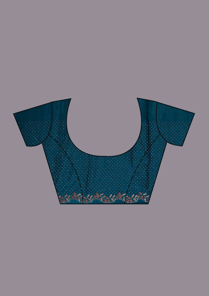 Peacock Blue Stonework (Gold) Tissue Saree