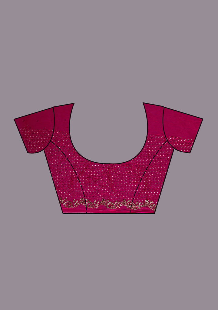 Rani Pink Stonework (Gold) Tissue Saree