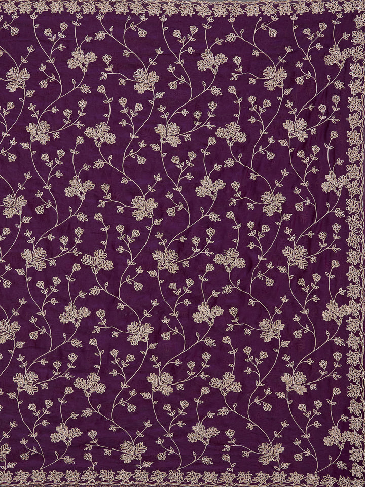 Purple Threadwork Tissue Saree