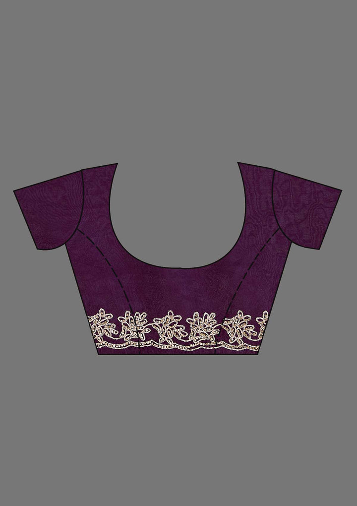 Purple Threadwork Tissue Saree