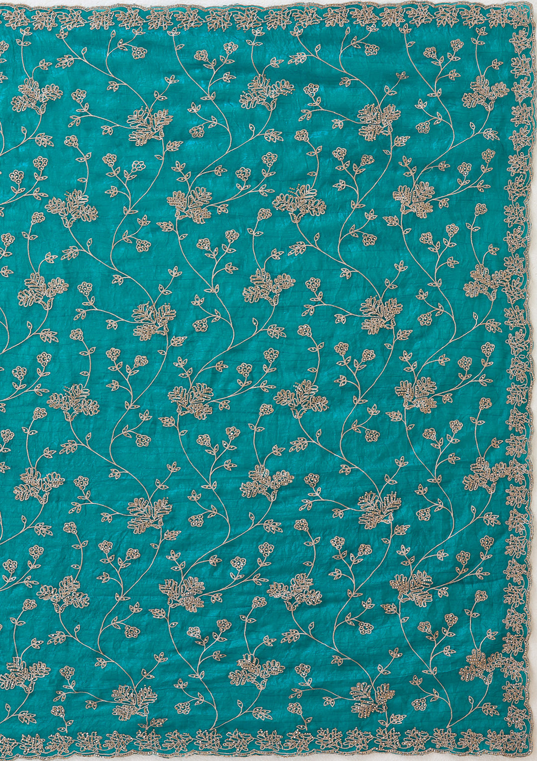 Rama Green Threadwork Tissue Saree