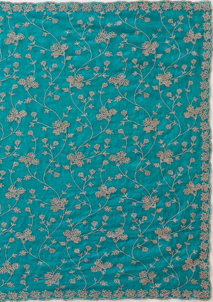 Rama Green Threadwork Tissue Saree