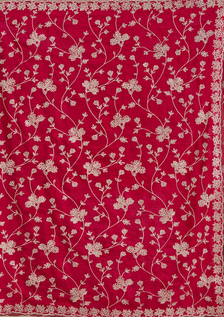 Rani Pink Threadwork Tissue Saree