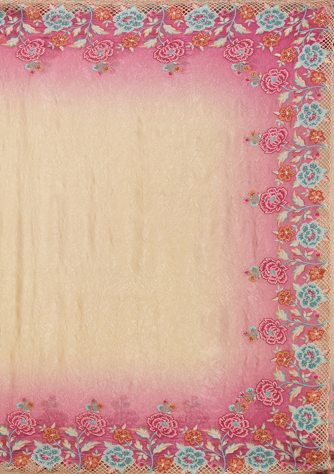 Magenta Pink Threadwork Tissue Saree