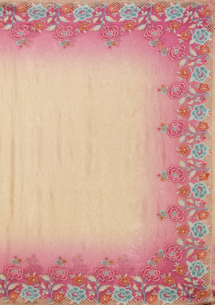 Magenta Pink Threadwork Tissue Saree