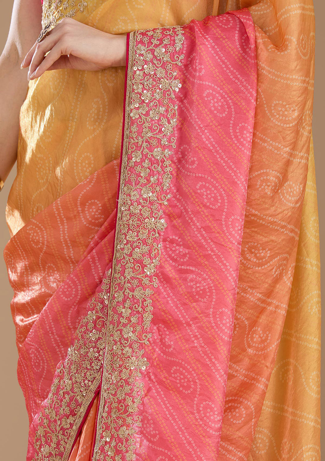 Rani Pink Cording Chiffon Saree