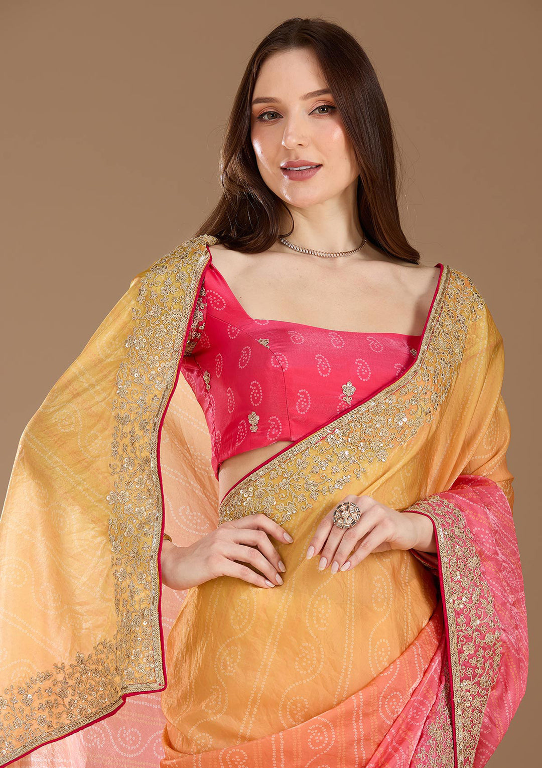 Rani Pink Cording Chiffon Saree