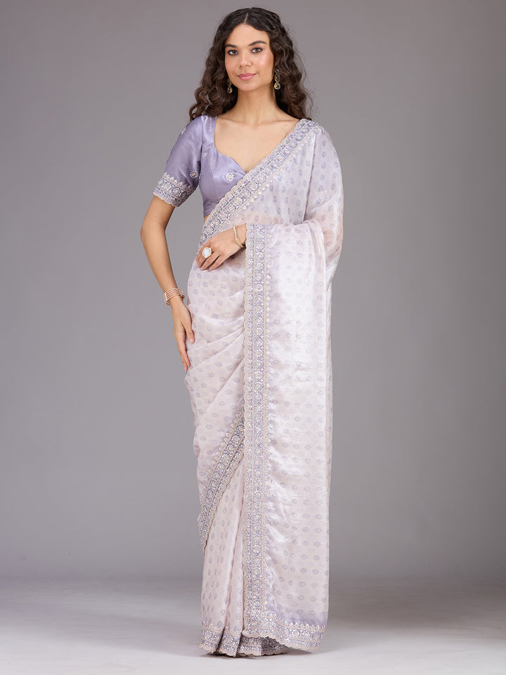 Lavender Sequins Tissue Saree