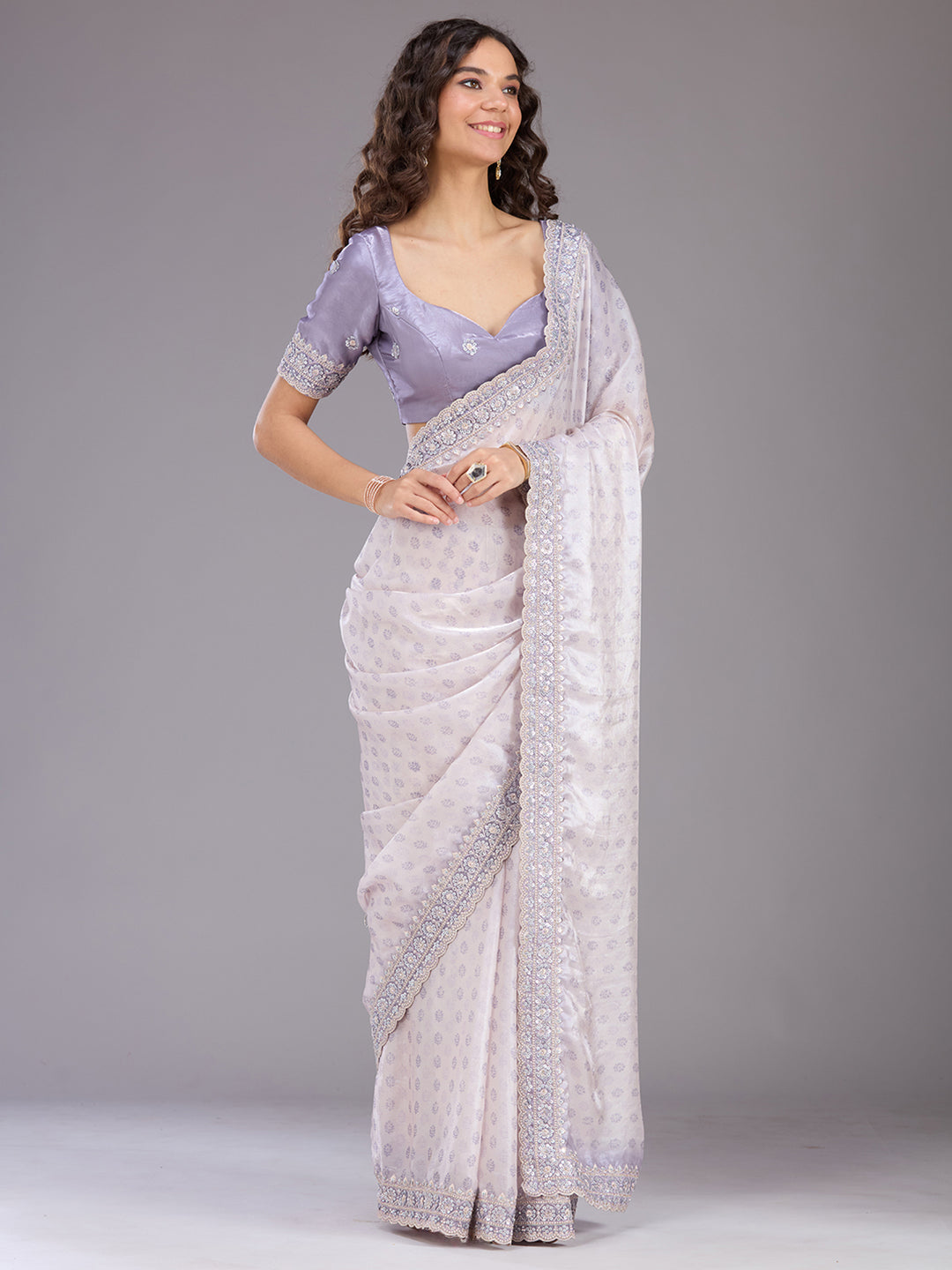 Lavender Sequins Tissue Saree