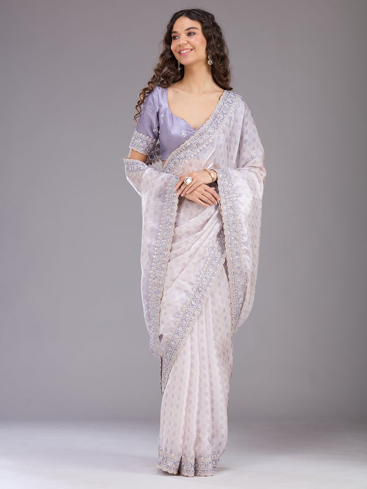 Lavender Sequins Tissue Saree