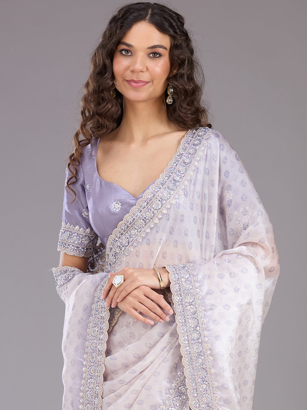 Lavender Sequins Tissue Saree