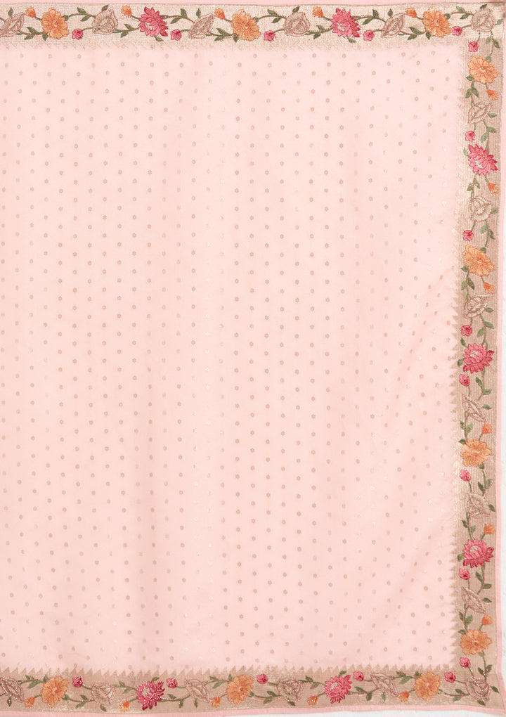 Baby Pink Threadwork Tissue Saree