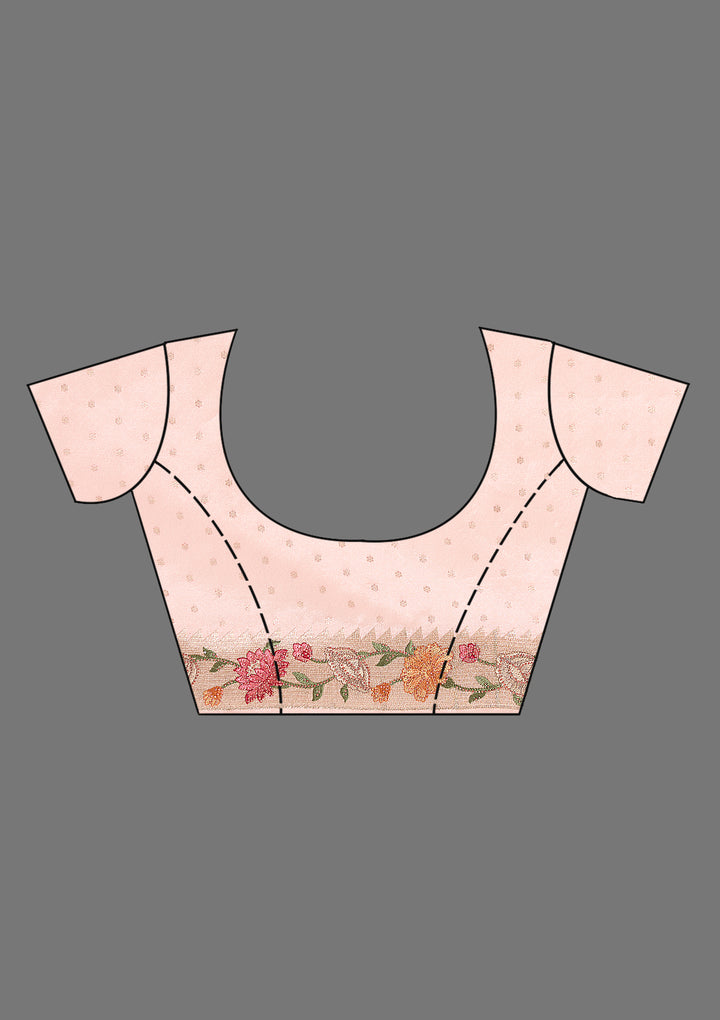 Baby Pink Threadwork Tissue Saree