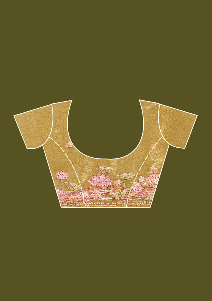 Mustard Threadwork Tissue Saree