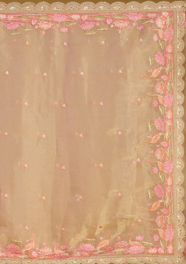 Onion Pink Threadwork Tissue Saree