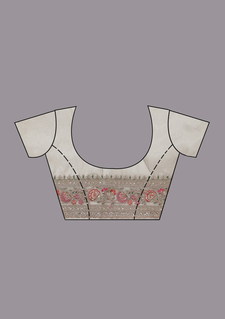 Baby Pink Sequins Organza Saree