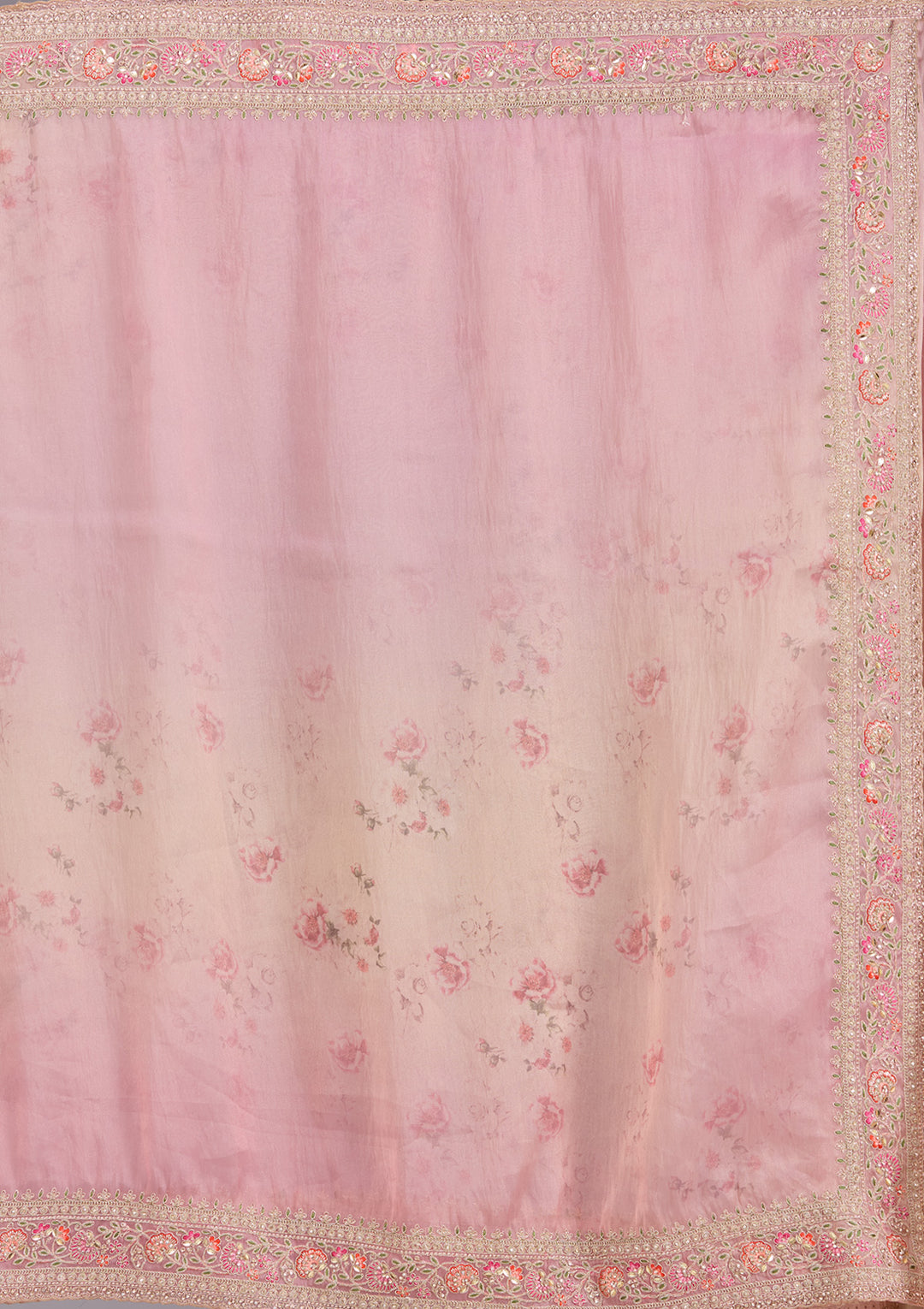 Baby Pink Sequins Organza Saree