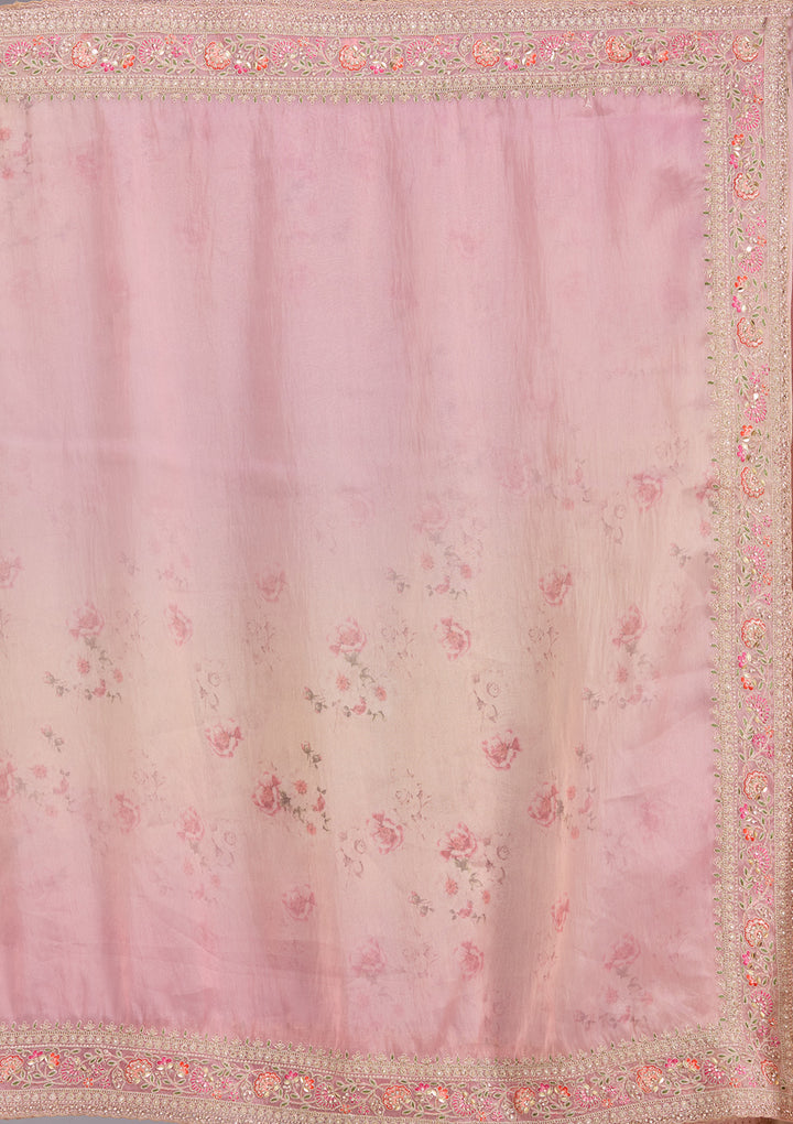 Baby Pink Sequins Organza Saree