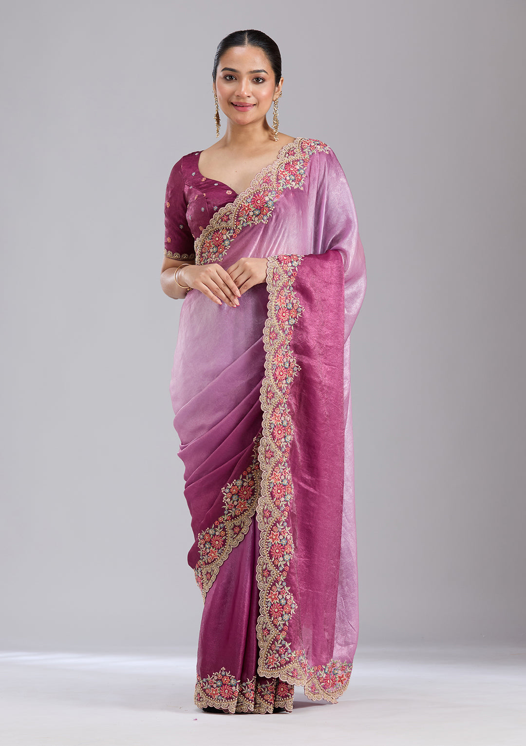 Lavender Threadwork Tissue Saree