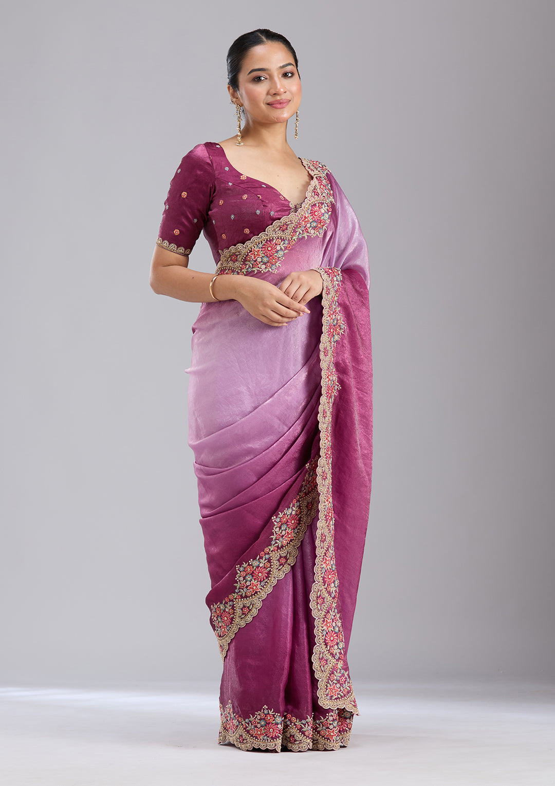 Lavender Threadwork Tissue Saree