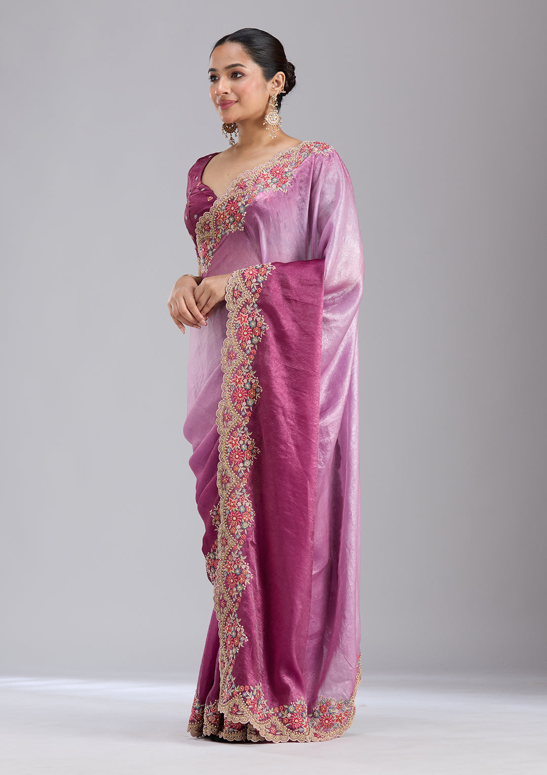 Lavender Threadwork Tissue Saree