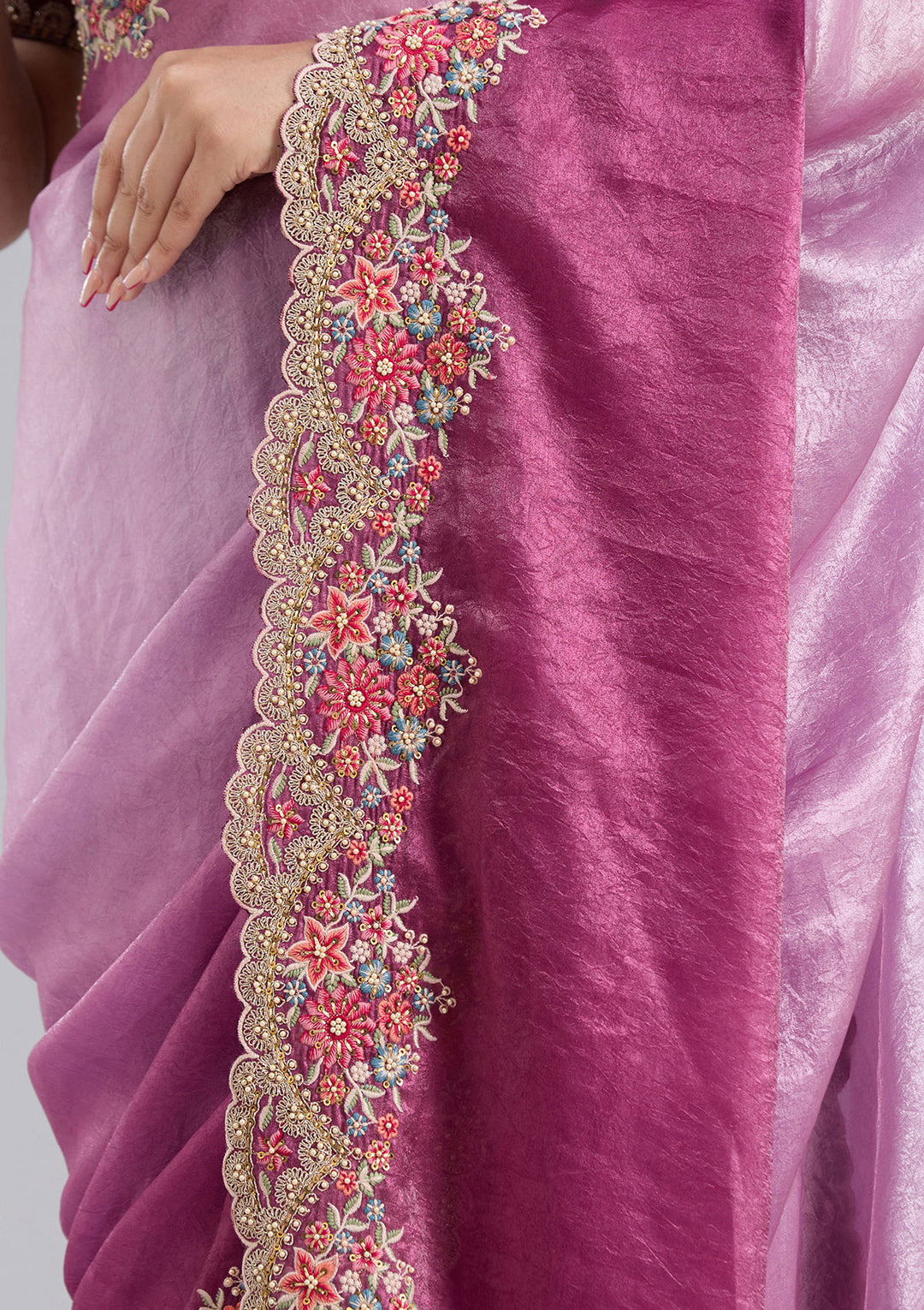 Lavender Threadwork Tissue Saree